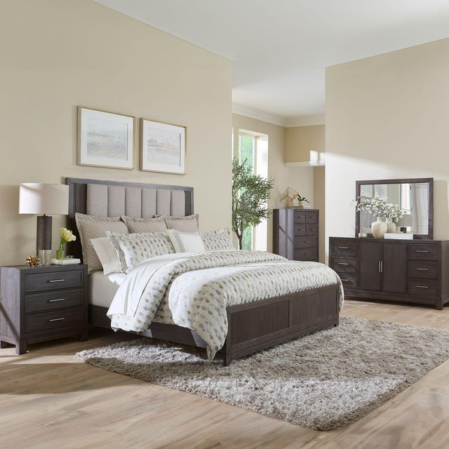 Liberty Furniture Modern Edge - 5 Piece Bedroom Set (Opt Queen Upholstered Bed, Dresser & Mirror, Chest, Night Stand) - Caffe