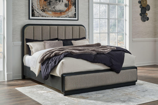 Ashley Rowanbeck - Gray / Black - King Upholstered Panel Bed