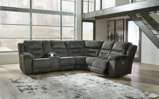 Ashley Nettington - Smoke - 3-Piece Power Reclining Sectional With Laf Pwr Rec Loveseat W/Console