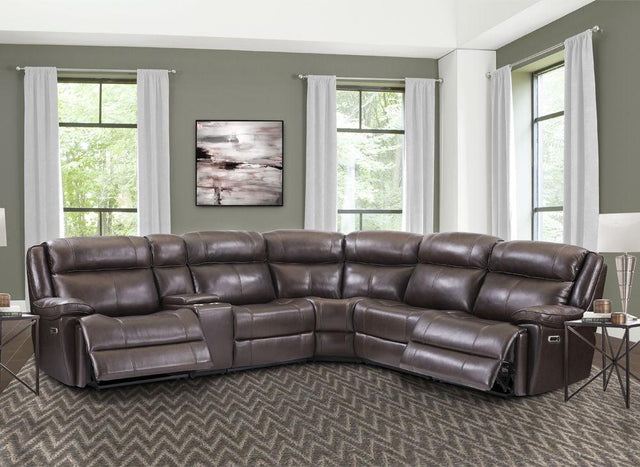 Parker House Eclipse - 6 Piece Modular Power Reclining Sectional with Power Headrests and Entertainment Console - Florence Brown