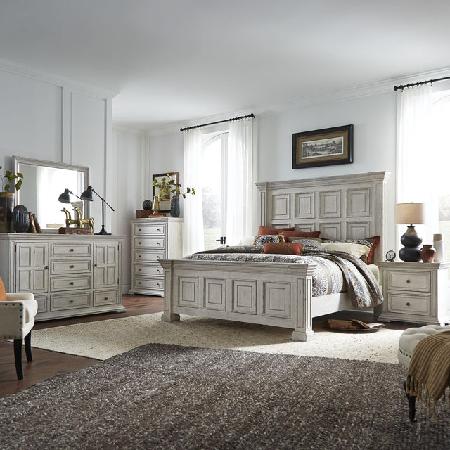 Liberty Furniture Big Valley - 5 Piece Bedroom Set (King Panel Bed, Dresser & Mirror, Chest, Nightstand) - Whitestone