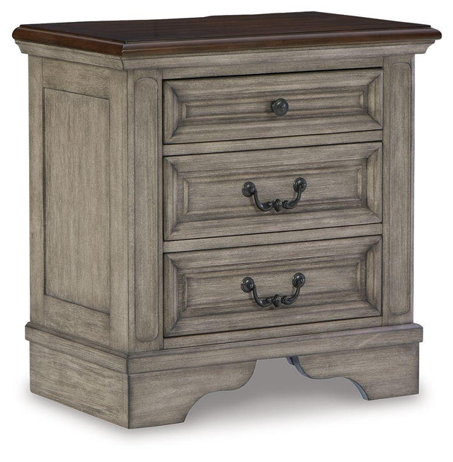 Ashley Lodenbay Three Drawer Night Stand - Antique Gray/Brown