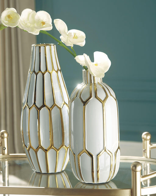 Ashley Mohsen Vase Set (2/CN) - Gold Finish/White