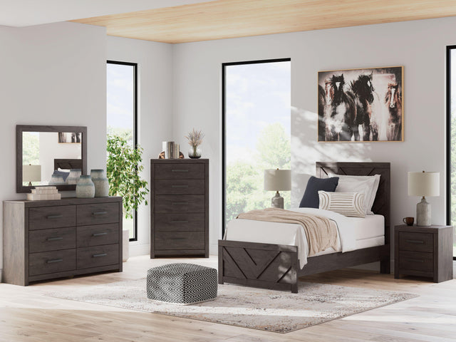Ashley Prendonea - 4 Pc. - Dresser, Mirror, Twin Panel Bed - Charcoal