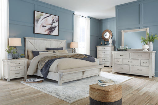 Ashley Brashland - White - 7 Pc. - Dresser, Mirror, California King Panel Bed With Bench Footboard, 2 Nightstands