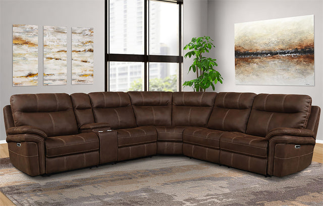 Parker House Mason - 6 Piece Modular Power Reclining Sectional with Power Headrests and Entertainment Console - DARK KAHLUA