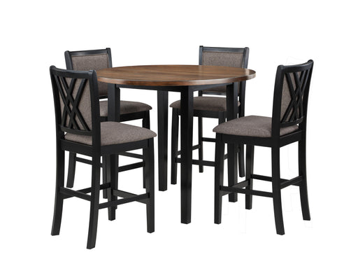New Classic Furniture Potomac - 5 Piece Round Counter Dining Set (Table & 4 Chairs) - Brown / Black
