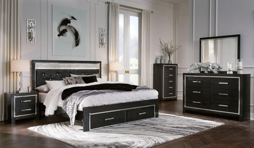 Ashley Kaydell - Black - 8 Pc. - Dresser, Mirror, Chest, Queen Upholstered Glitter Panel Storage Bed, 2 Nightstands