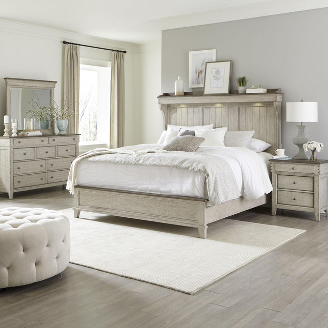 Liberty Furniture Ivy Hollow - 4 Piece Bedroom Set (Queen Mantle Bed, Dresser & Mirror, Nightstand) - White