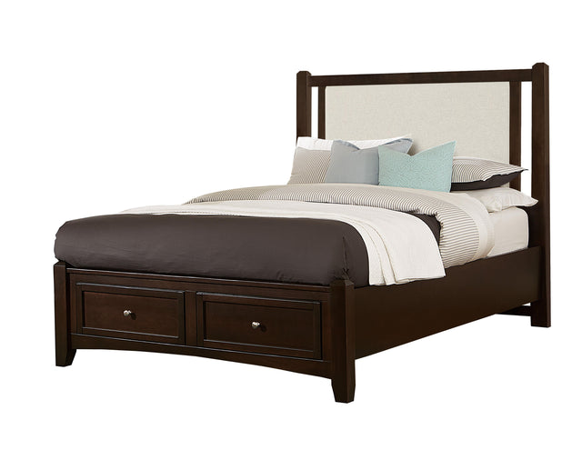 Vaughan-Bassett Bonanza - Queen Linen Upholstered Bed With Storage Footboard - Merlot