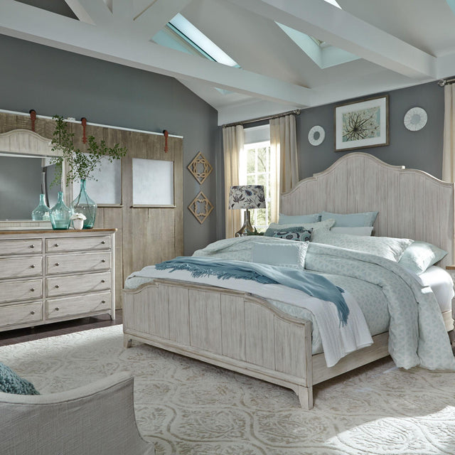 Liberty Furniture Farmhouse Reimagined - 3 Piece Bedroom Set (California King Panel Bed, Dresser & Mirror) - White