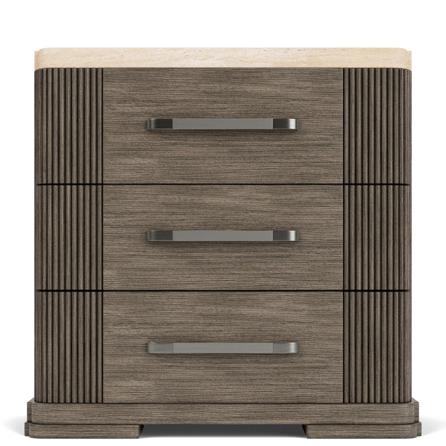 Riverside Furniture Sariel - 3 Drawer Nightstand Stone Top - Dark Brown