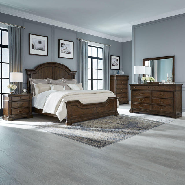 Liberty Furniture Arden Road - 5 Piece Bedroom Set (California King Poster Bed, Dresser & Mirror, Chest, Night Stand) - Cherry