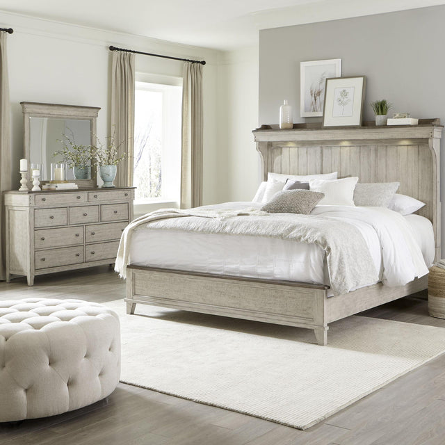 Liberty Furniture Ivy Hollow - 3 Piece Bedroom Set (King Mantle Bed, Dresser & Mirror) - White