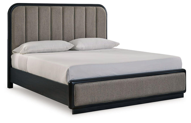 Ashley Rowanbeck - Gray / Black - King Upholstered Panel Bed