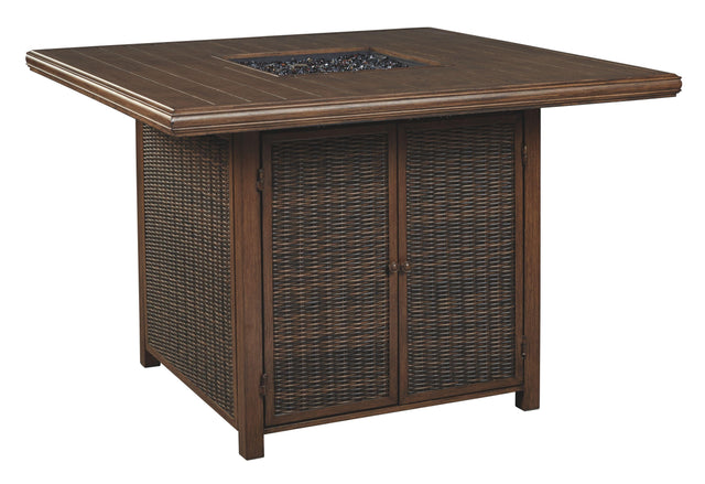 Ashley Paradise Trail Square Bar Table w/Fire Pit - Medium Brown