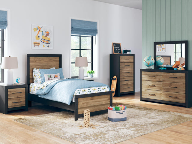 Ashley Vertani - Black - 7 Pc. - Dresser, Mirror, Chest, Twin Panel Bed, 2 Nightstands