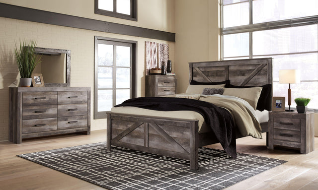 Ashley Wynnlow - Gray - 8 Pc. - Dresser, Mirror, Chest, King Crossbuck Panel Bed, 2 Nightstands