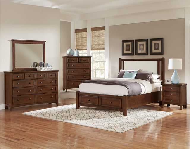 Vaughan-Bassett Bonanza - Queen Linen Upholstered Bed With Storage Footboard - Cherry