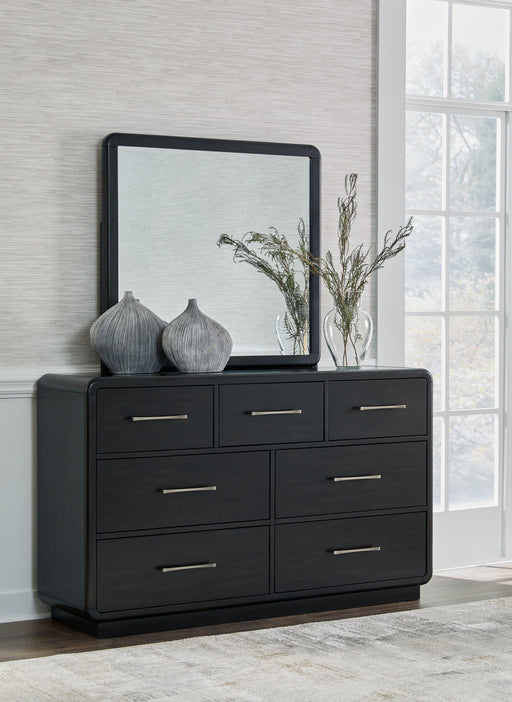 Ashley Rowanbeck - Gray / Black - 6 Pc. - Dresser, Mirror, King Upholstered Panel Bed, 2 Nightstands