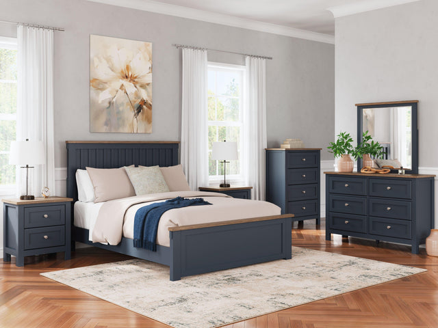 Ashley Landocken - 5 Pc. - Dresser, Mirror, Queen Panel Bed - Brown / Blue