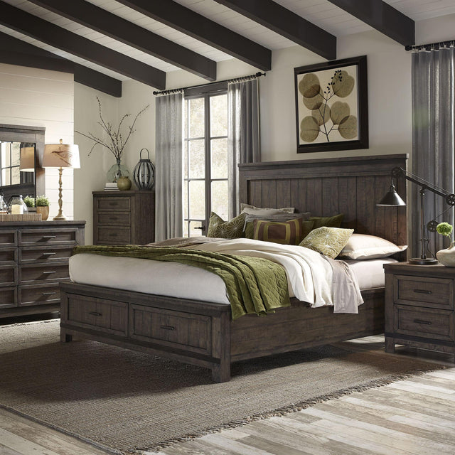 Liberty Furniture Thornwood Hills - 5 Piece Bedroom Set (Queen Storage Bed, Dresser & Mirror, Chest, Nightstand) - Dark Brown