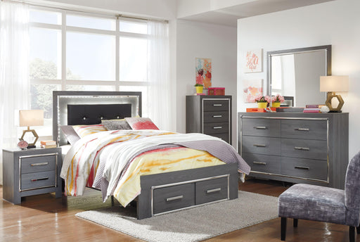 Ashley Lodanna - Gray - 6 Pc. - Dresser, Mirror, Full Panel Bed With 2 Storage Drawers, Nightstand