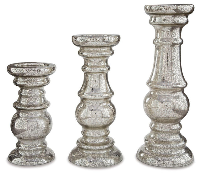 Ashley Rosario Candle Holder Set (3/CN) - Silver Finish