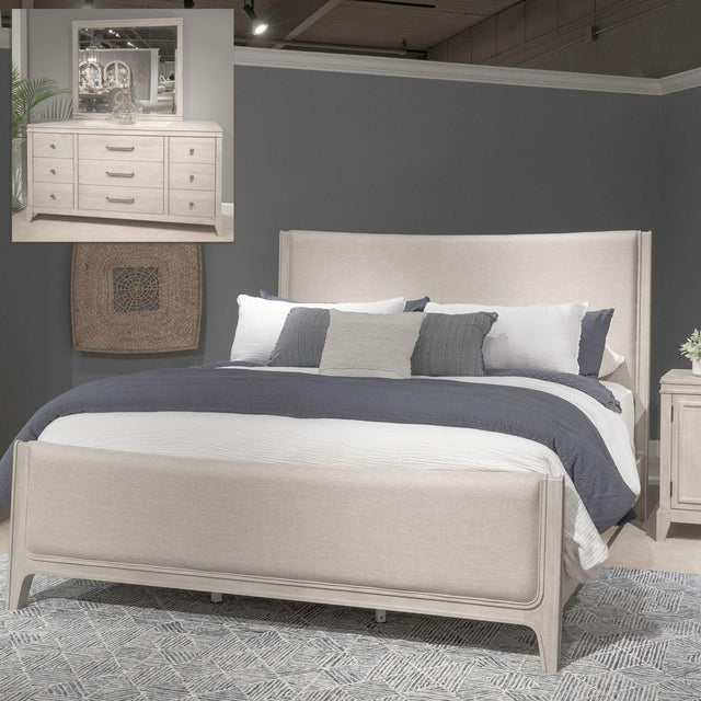 Liberty Furniture New Haven - 3 Piece Bedroom Set (California King Upholstered Bed, Dresser & Mirror) - White