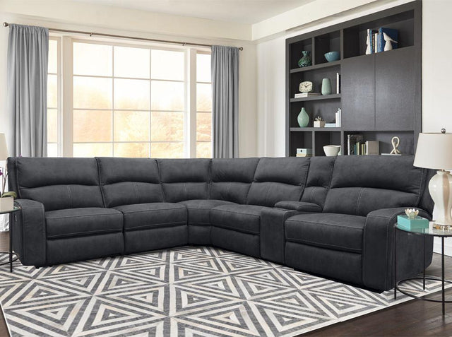 Parker House Polaris - 6 Piece Modular Power Reclining Sectional with Power Headrests and Entertainment Console - Slate