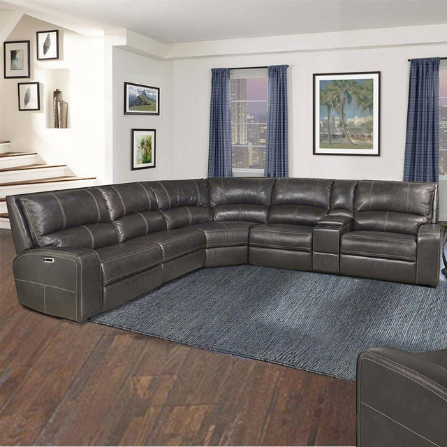 Parker House Swift - 6 Piece Modular Power Reclining Sectional with Power Headrests and Entertainment Console - Twilight