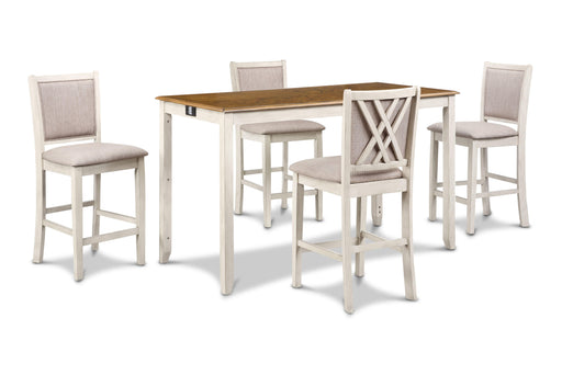 New Classic Furniture Amy - 5 Piece Counter Dining Set (Table With Storage & 4 Chairs) - 2 Tone Bisque