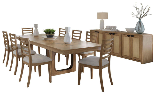 Parker House Escape - Dining 84 In. Rectangular Extendable Table With Console & 8 Ladderback Chairs - Mirage Mist