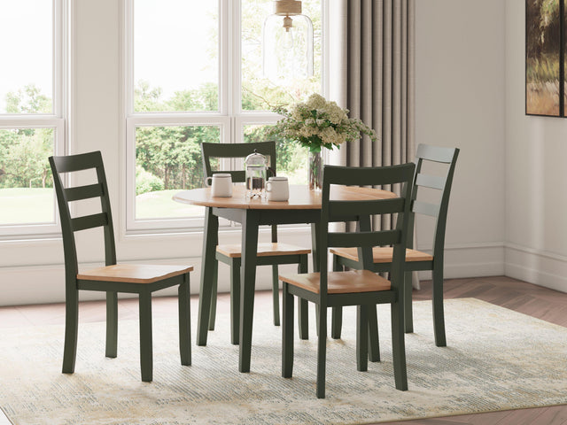 Ashley Gesthaven - Natural / Green - 5 Pc. - Round Dining Room Drop Leaf Table, 4 Side Chairs