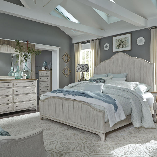 Liberty Furniture Farmhouse Reimagined - 4 Piece Bedroom Set (California King Panel Bed, Dresser & Mirror, Chest) - White