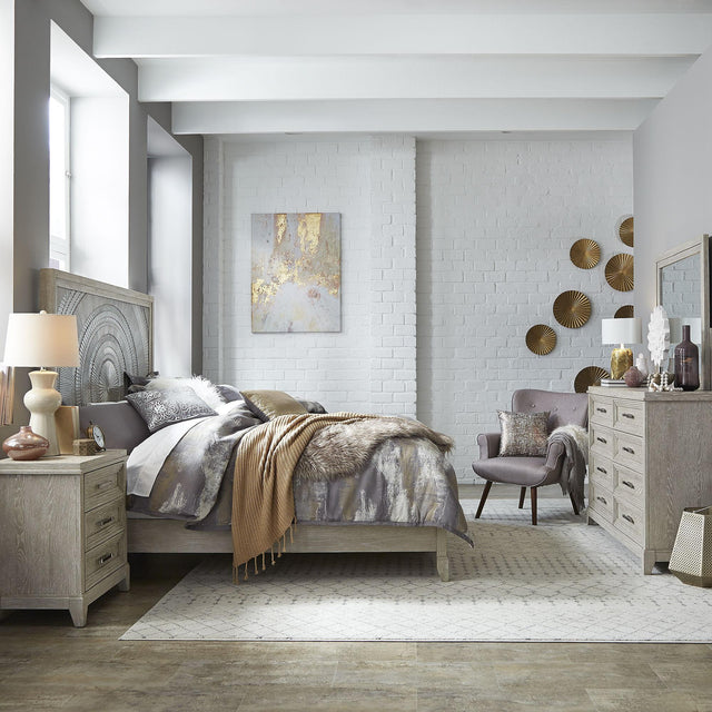 Liberty Furniture Belmar - 4 Piece Bedroom Set (Queen Panel Bed, Dresser & Mirror, Nightstand) - Washed Taupe