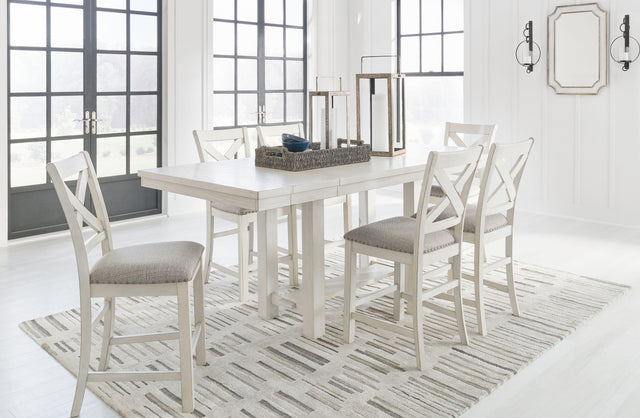 Ashley Robbinsdale - Antique White - 7 Pc. - Rectangular Counter Height Dining Extension Table, 6 Barstools