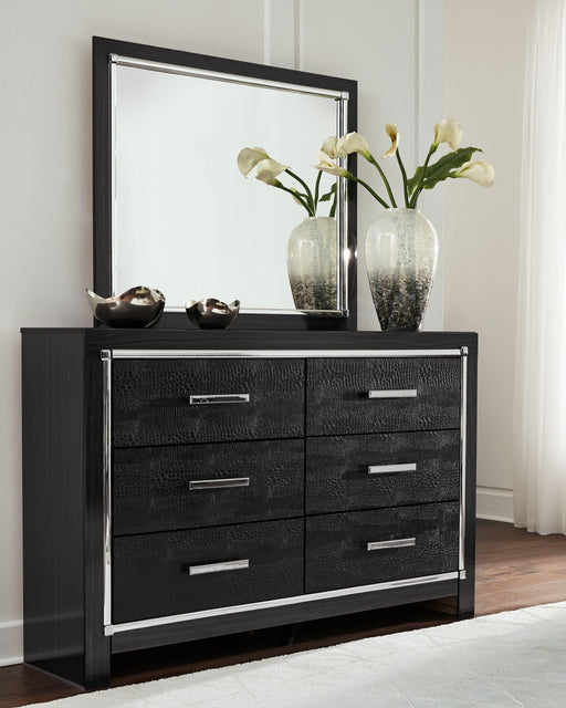 Ashley Kaydell - Black - 6 Pc. - Dresser, Mirror, Chest, King Upholstered Glitter Panel Storage Bed