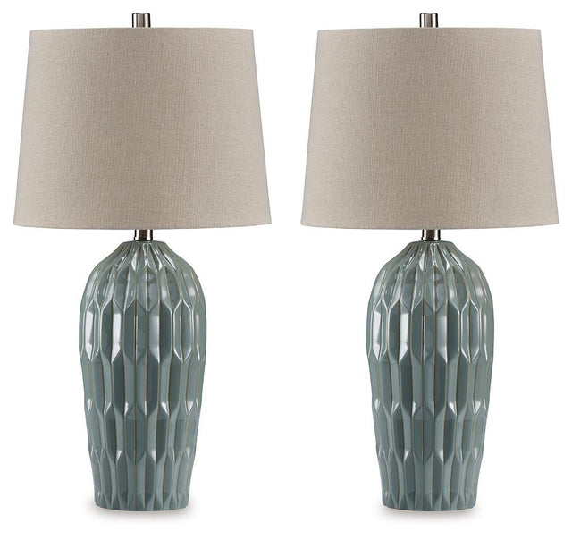 Ashley Hadbury Ceramic Table Lamp (2/CN) - Pale Blue/Teal