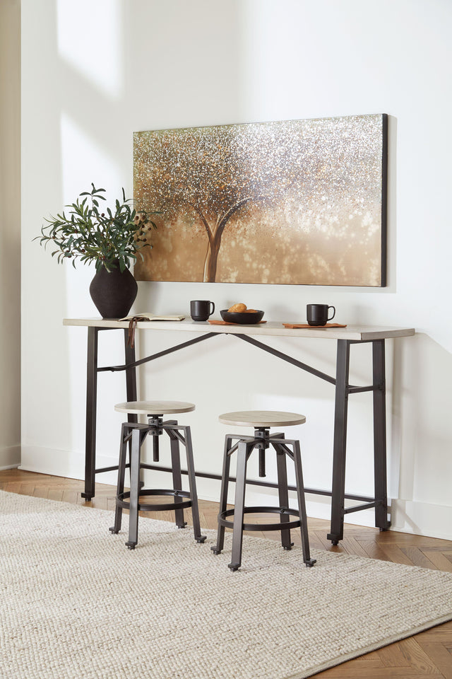 Ashley Karisslyn - Whitewash / Black - 3 Pc. - Long Counter Table, 2 Stools