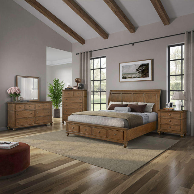 Liberty Furniture Twin Lakes - 5 Piece Bedroom Set (King Storage Bed, Dresser & Mirror, Chest, Night Stand) - Chestnut