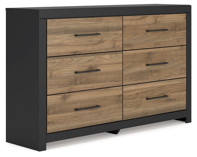 Ashley Vertani Six Drawer Dresser - Black/Honey Brown