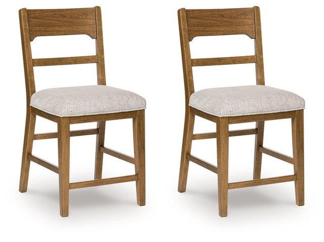 Ashley Cabalynn Upholstered Barstool (2/CN) - Oatmeal/Light Brown