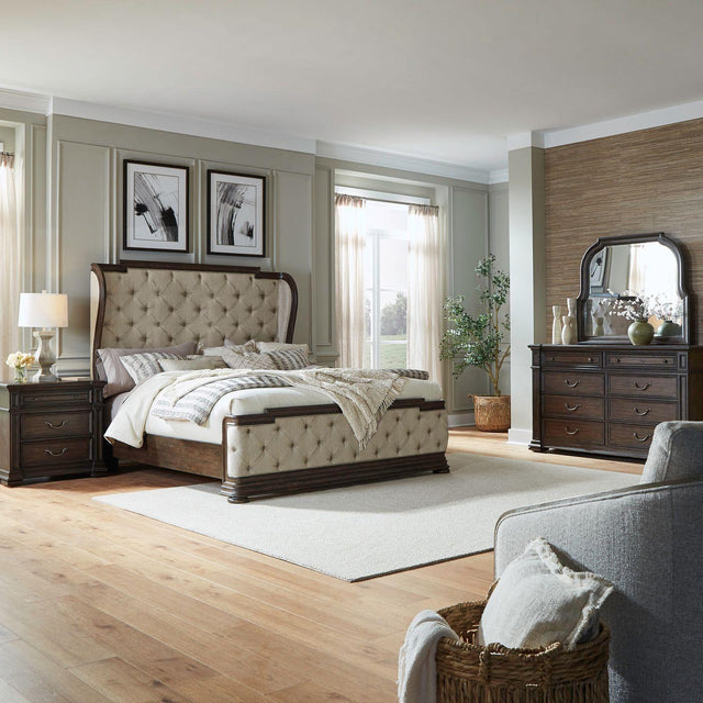 Liberty Furniture Provence Park - 4 Piece Bedroom Set (Queen Shelter Bed, Dresser & Mirror, Night Stand) - Brown