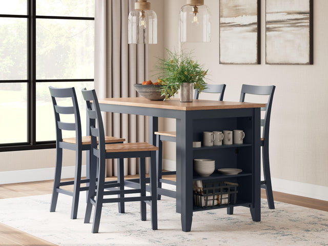 Ashley Gesthaven - Natural / Blue - 5 Pc. - Rectangular Dining Room Counter Table, 4 Barstools