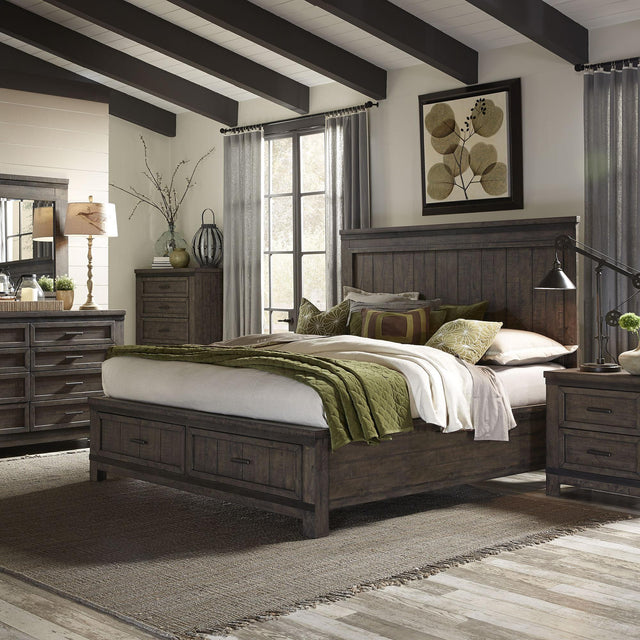 Liberty Furniture Thornwood Hills - 4 Piece Bedroom Set (Queen Storage Bed, Dresser & Mirror, Nightstand) - Dark Brown