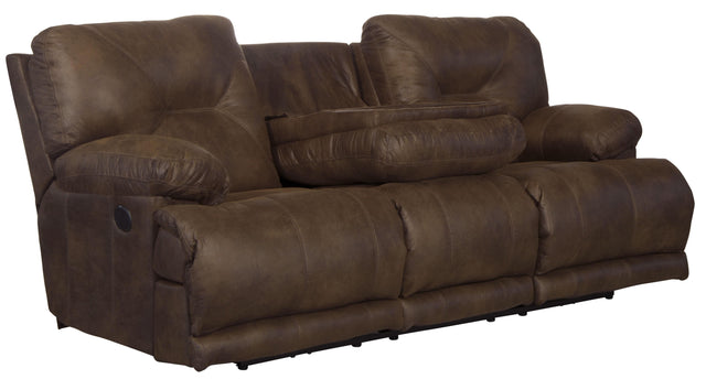 Catnapper Voyager - Power Lay Flat Reclining Sofa With 3 Recliners and Drop Down Table - Elk - Fabric