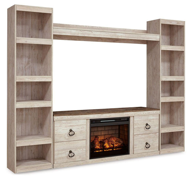 Ashley Willowton - Whitewash - 5-Piece Entertainment Center With Electric Fireplace