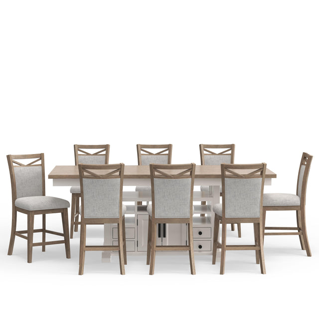 Parker House Americana Modern Dining - Island Counter Height Table With 8 Upholstered Chairs - Cotton