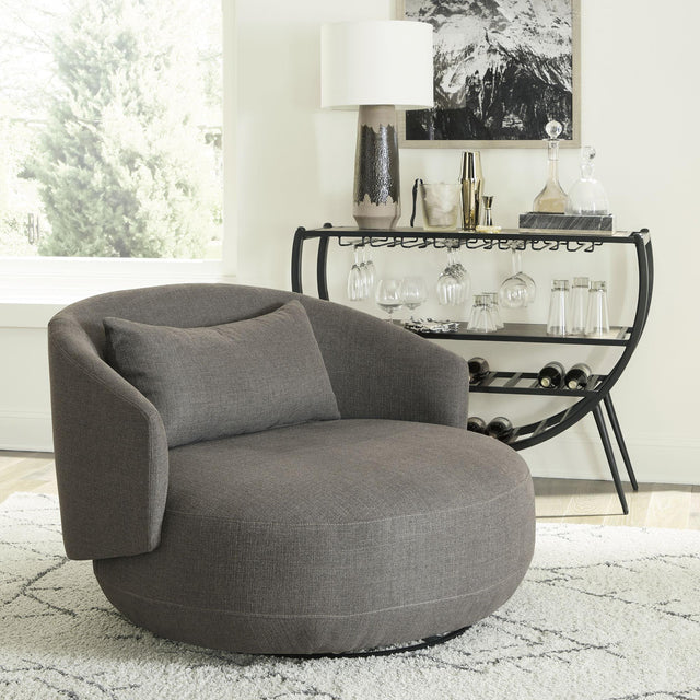 Liberty Furniture Haley - Upholstered Swivel Cuddler Chair - Charcoal